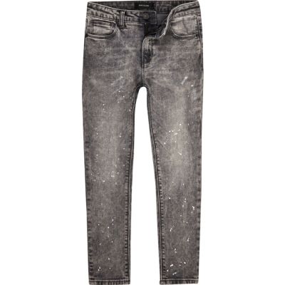 Boys grey Side paint splatter skinny jeans